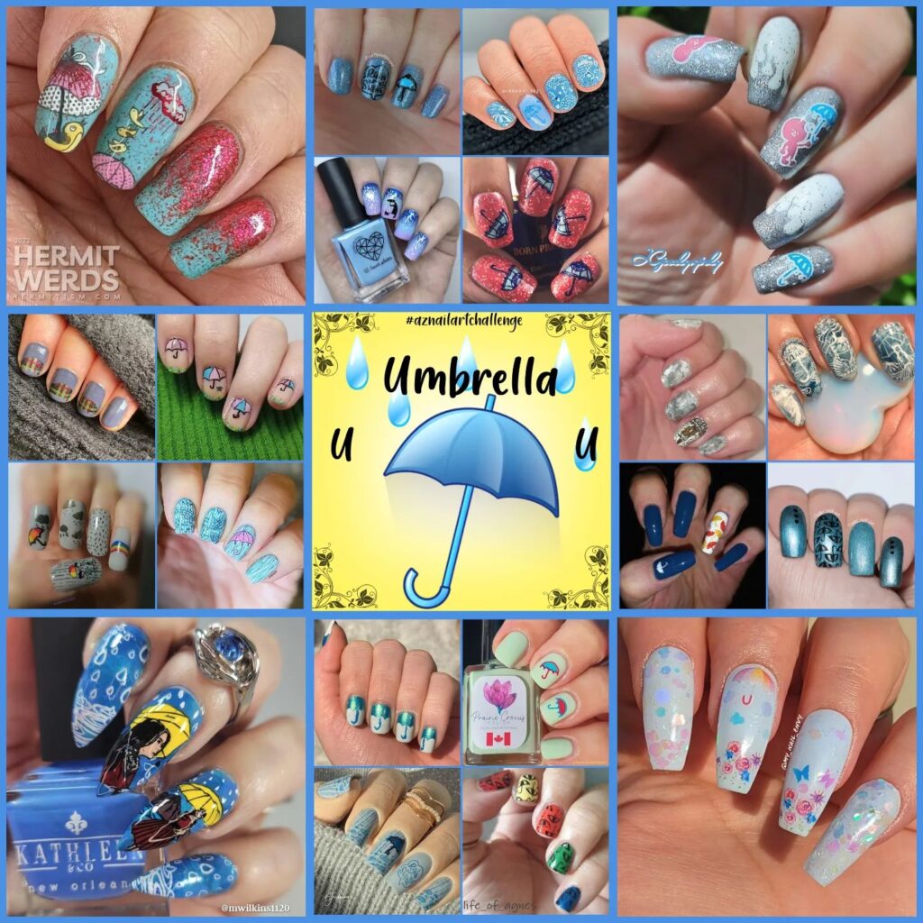 #AZNailArtChallenge - 'U' is for Umbrella collage