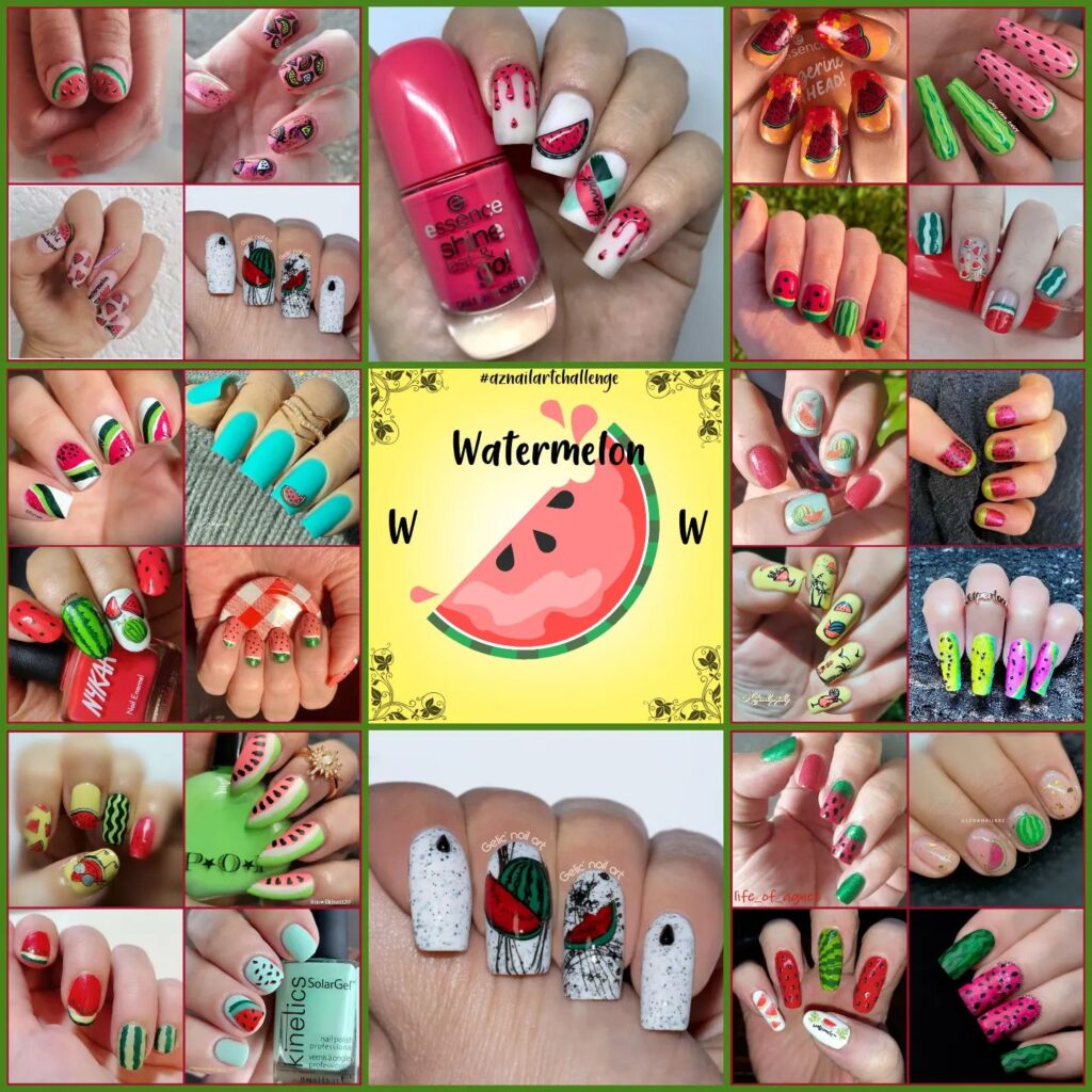 #AZNailArtChallenge - 'W' is for Watermelon collage