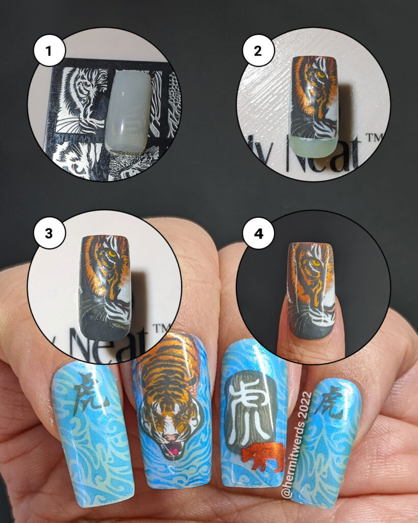 A mini tutorial on how to change a smaller stamping image so it covers your nail with a tiger.