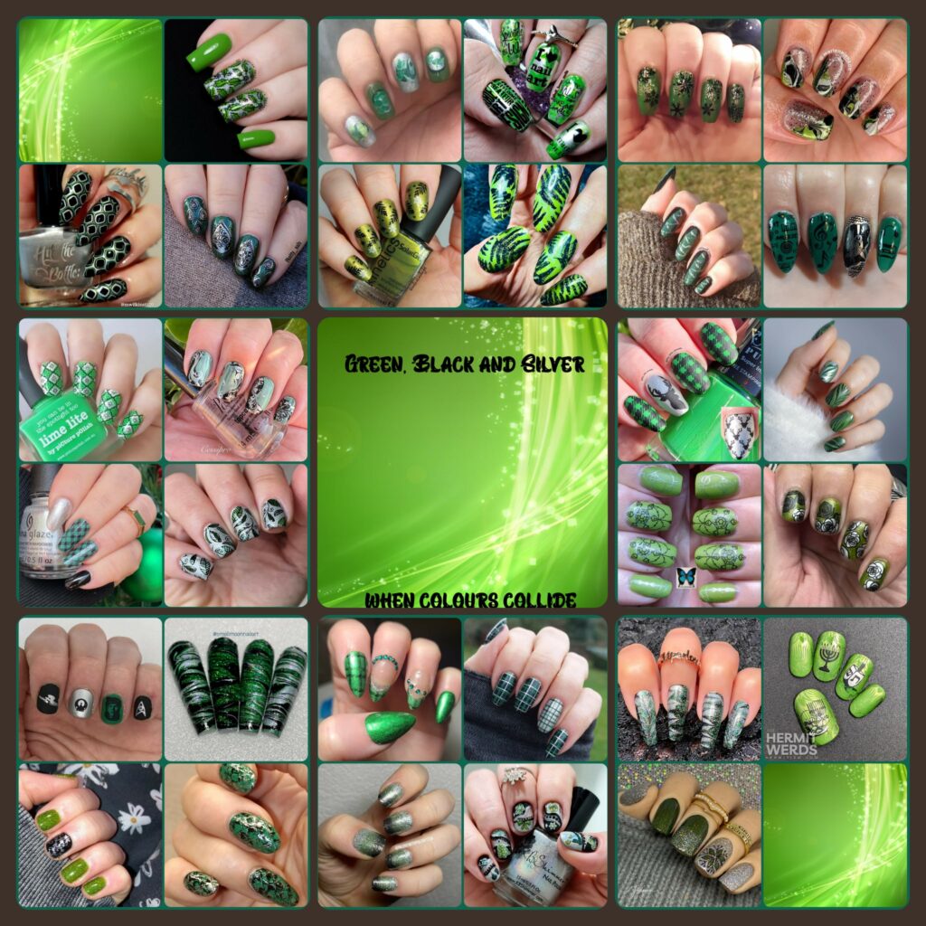 @WhenColoursCollide - Green / Black / Silver collage