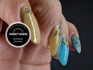 Decorative Geometry - Hermit Werds - geometric arrow stamping with a mint, grey, and yellow color scheme