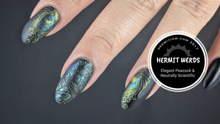 Elegant Peacock - Hermit Werds - blue and green metallic peacock stamping with black