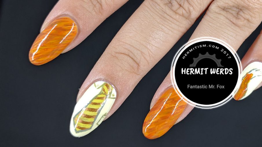 Fantastic Mr. Fox - Hermit Werds - nail art featuring the movie version of the fantastic Mr. Fox