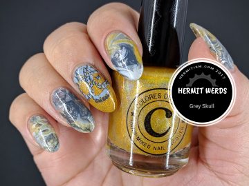 Grey Skull - Hermit Werds - gold and grey water marble with double stamped skull