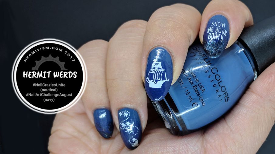 Pirate Booty - Hermit Werds - navy pirate-themed nails with treasure