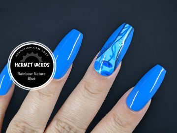 Rainbow Nature - Blue - Hermit Werds - blue nail art of a lily pond from below with fishes!