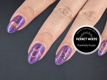 Thankfully Purple - Hermit Werds - creepy critters stamped on a holographic purple cat's eye magnetic background