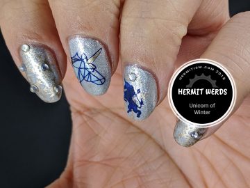 Unicorn of Winter - Hermit Werds - silvery ice unicorn design with golden snowflakes
