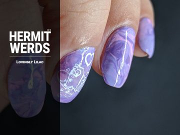 Lovingly Lilac - Hermit Werds - a pink and lilac smoosh marble with a white heart design stamped on top