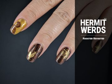 Rooster Revisited - Hermit Werds - Year of the Rooster nail art done in golds, browns, and yellows