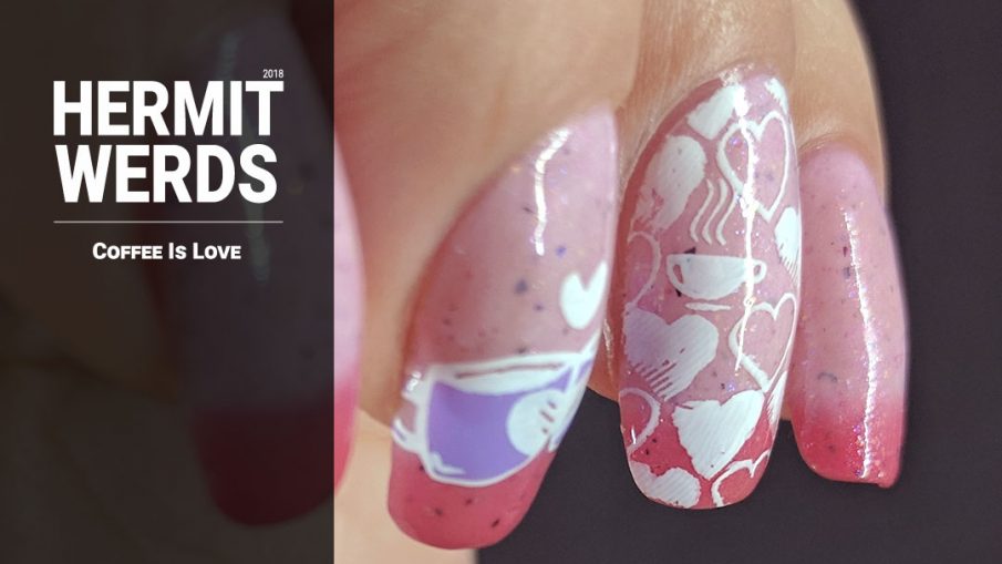 Coffee Is Love - Hermit Werds - funny pink-themed nail art focused on loving coffee