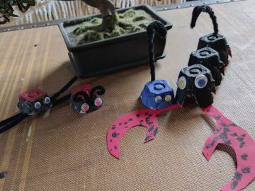 Egg Carton Critters - Hermit Werds - a spider, lady bug and some scorpions made from egg cartons