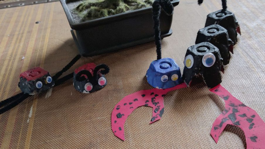 Egg Carton Critters - Hermit Werds - a spider, lady bug and some scorpions made from egg cartons