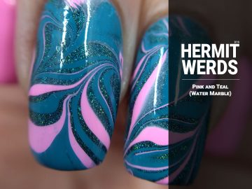 Pink and Teal - Hermit Werds - water marble with pink and teal, including Black Heart's holographic Teal Galaxy
