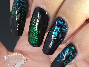 Birthday Foil - Hermit Werds - rainbow foil stamped birthday nails with cake and streamers