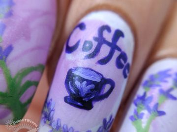 Lavender Coffee - Hermit Werds - nail art with freehand painted lavender to celebrate lavender-flavored coffee