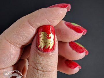 Year of the Dog - Hermit Werds - bold red and gold Chinese New Year nail art for the Year of the Dog with hanging lanterns
