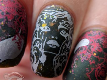 Witch of Spirits - Hermit Werds - an olive green jelly with opalescent glitter and ghosts and roses stamped on top